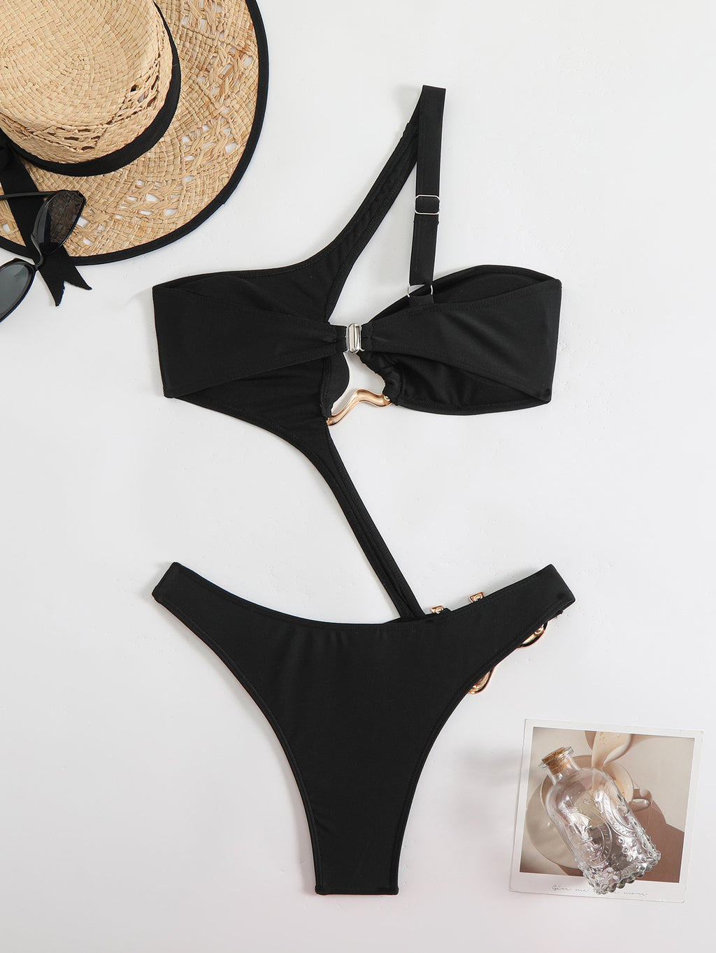 Solid Color Sexy Cutout One Piece Shaped Swimsuit Swimwear Bikini