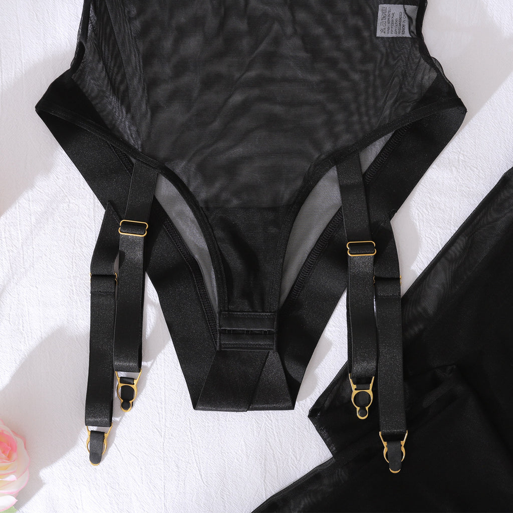Comfortable Mesh See through Slim Fit Jumpsuit with Leggings Body Shaping Sexy Underwear Two Piece