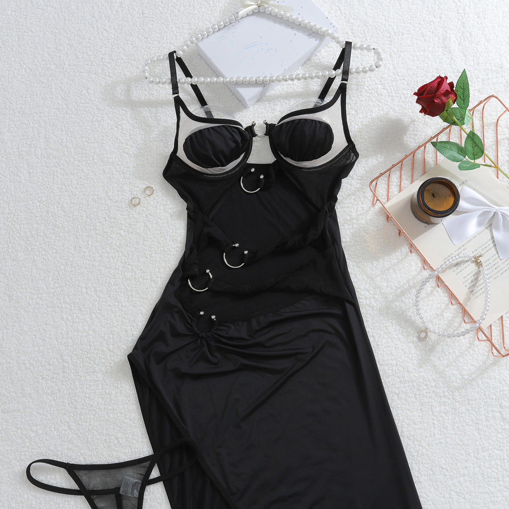 Metal Decorative Pleated Stitching Irregular Asymmetric Hip Shaping Sexy Cami Dress