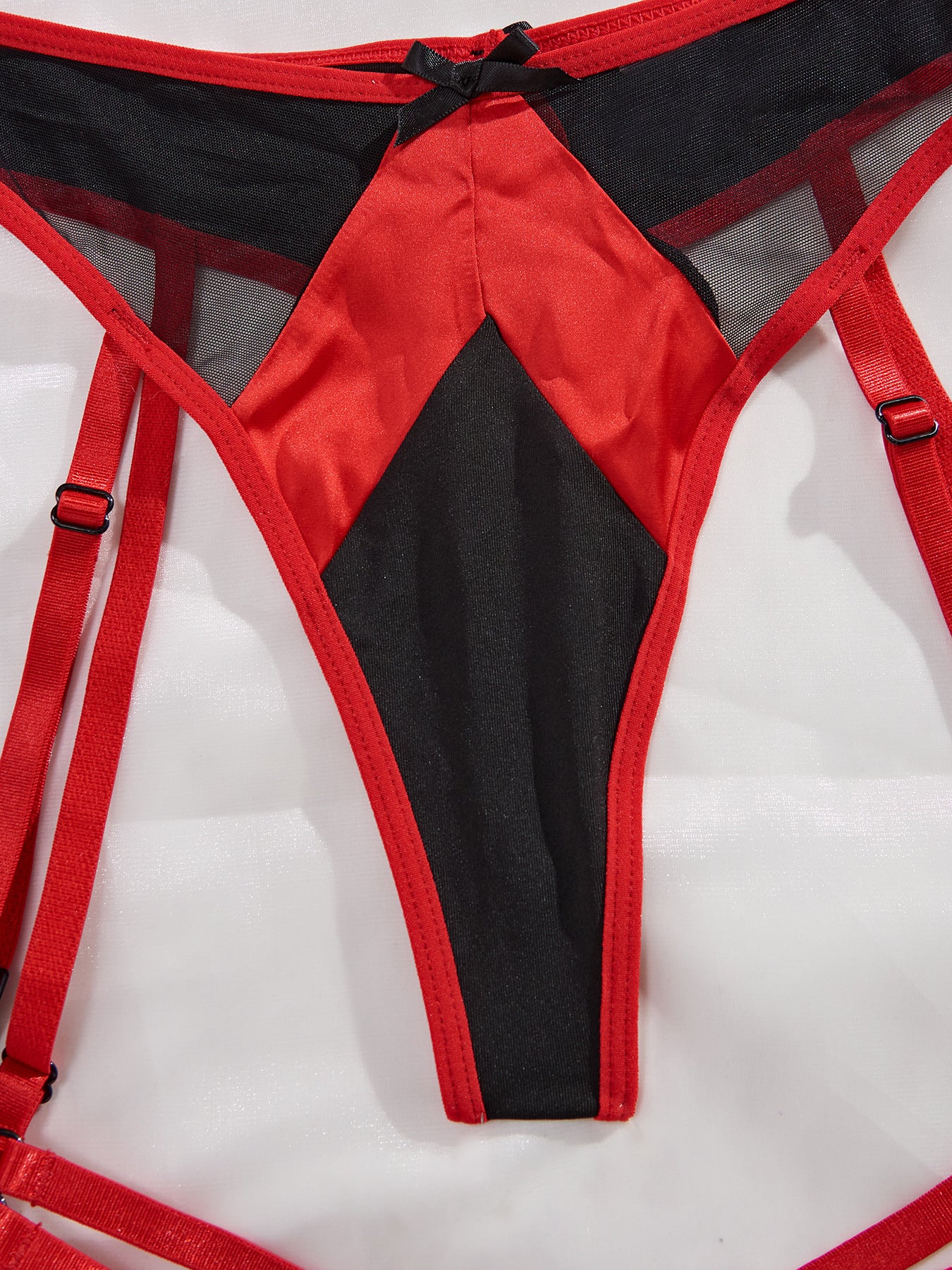 Contrast Color Sexy Suit Mesh Joint Bow Sexy Underwear Three Piece Set for Women