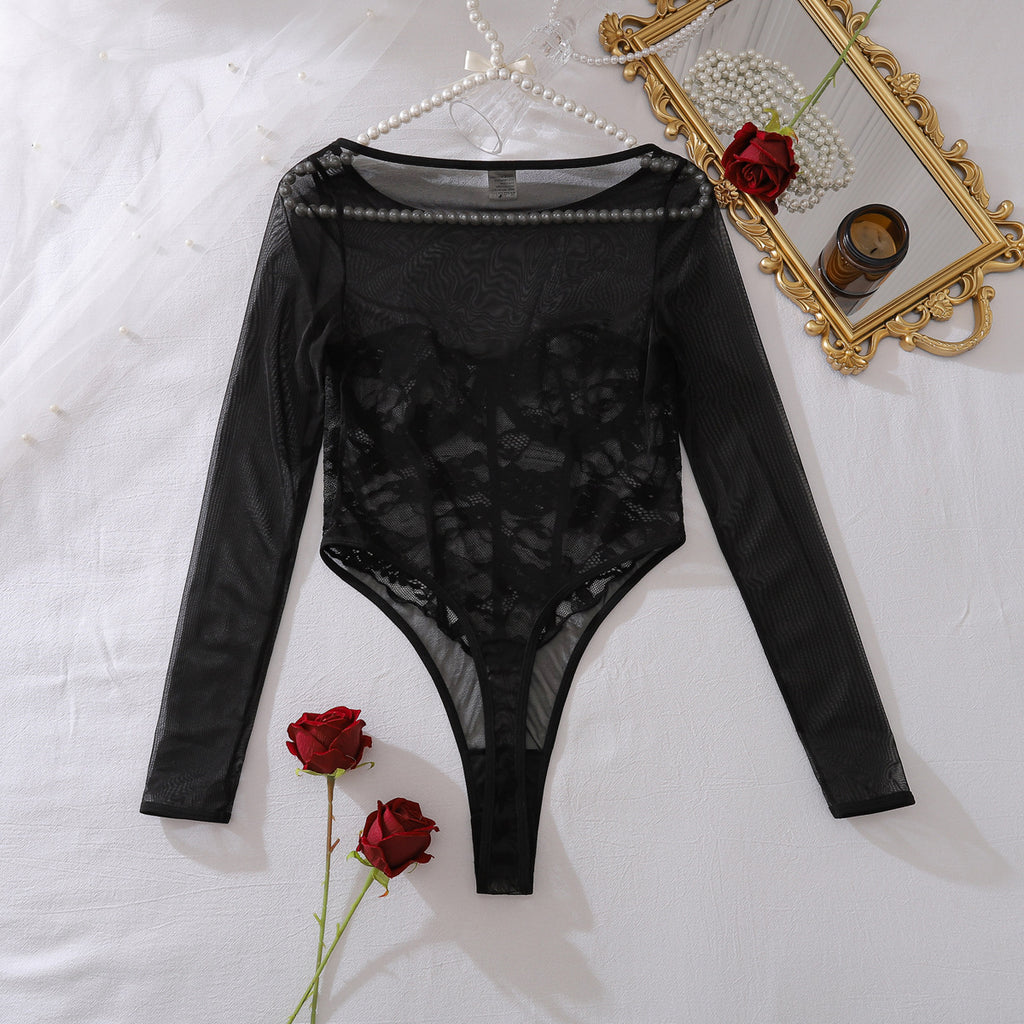 Floral Cutout Lace Stitching Sheer Mesh Body Shaping Sexy Jumpsuit Adjustable Crotch