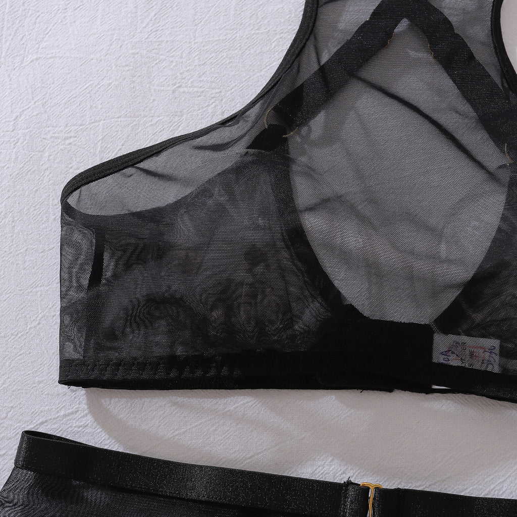 Sheer Mesh Halter Sexy Underwear Slim Shaping Split Set with Leggings
