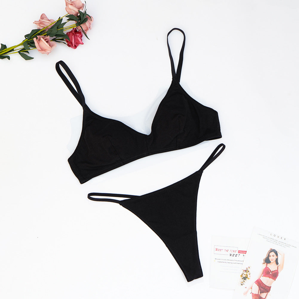 Simple Underwear Women Soft Breathable Underwired Not Empty Cup High Elastic Sports Vest Type Bra Set