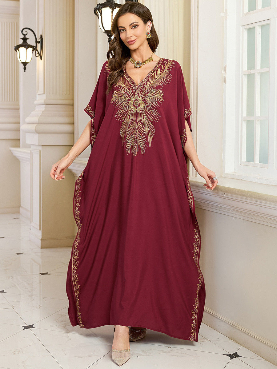 Embroidered Vacation Beach Blouse Maxi Dress Women Casual Dress Beach Cover Up