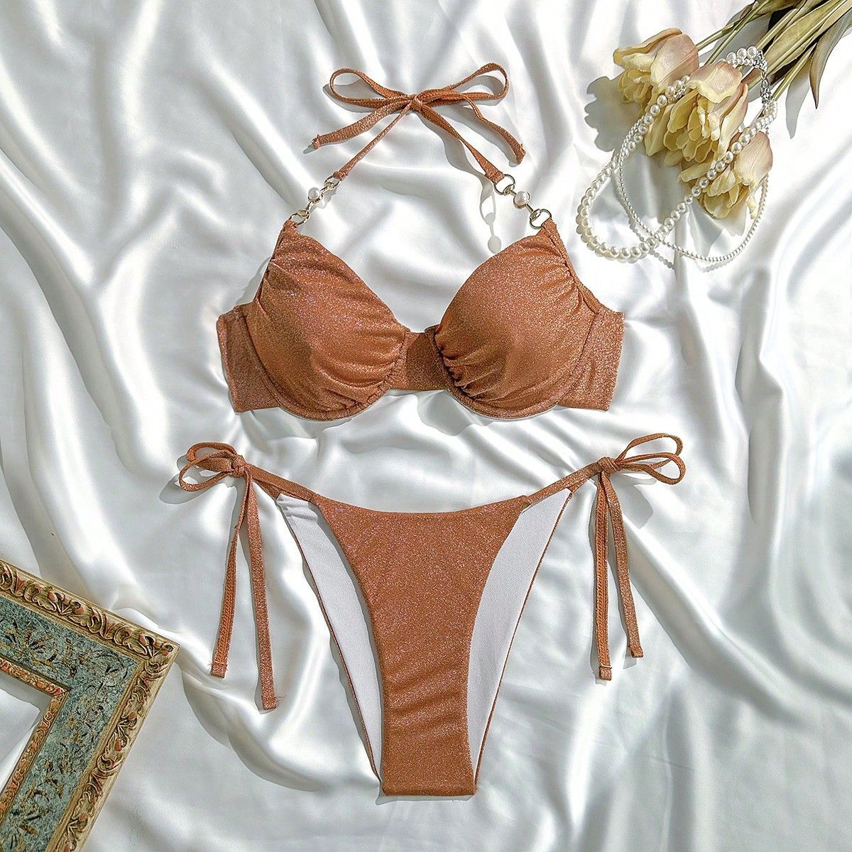 Sexy Split Swimsuit Summer Solid Color Bikini Women Swimsuit