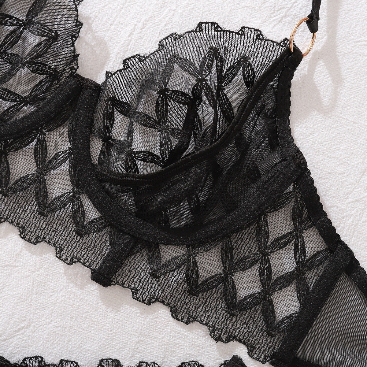 Sexy Lace Bra Mesh See through Shaping Slim Sexy Lingerie Underwear Four Piece Set