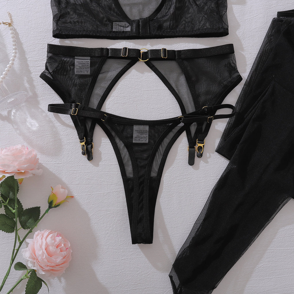 Sheer Mesh Halter Sexy Underwear Slim Shaping Split Set with Leggings