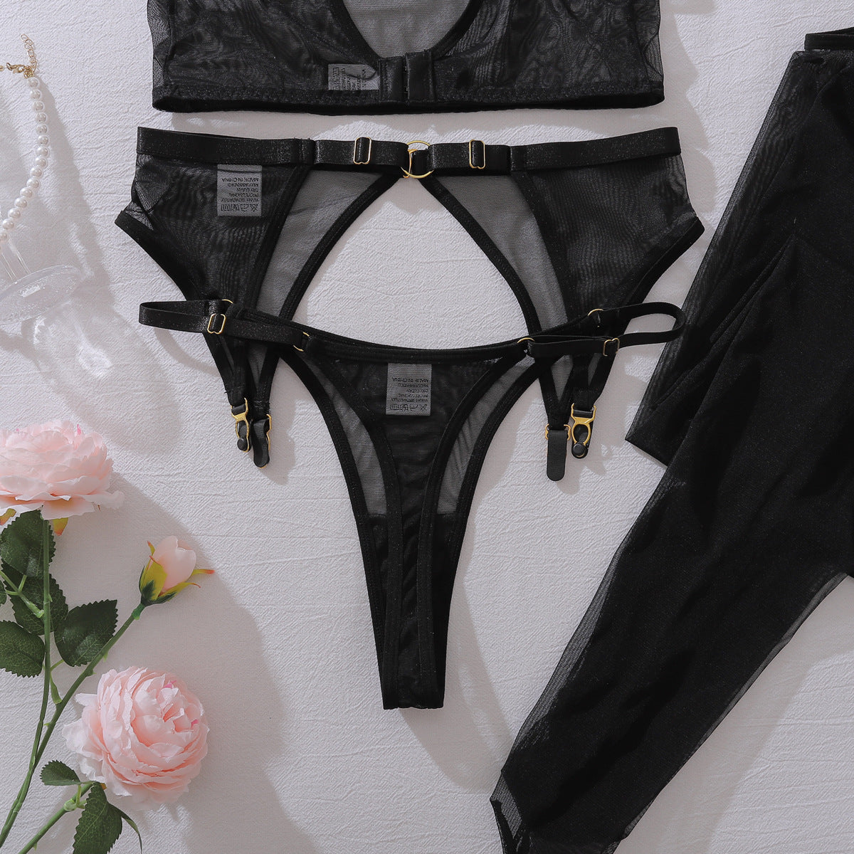 Sheer Mesh Halter Sexy Underwear Slim Shaping Split Set with Leggings