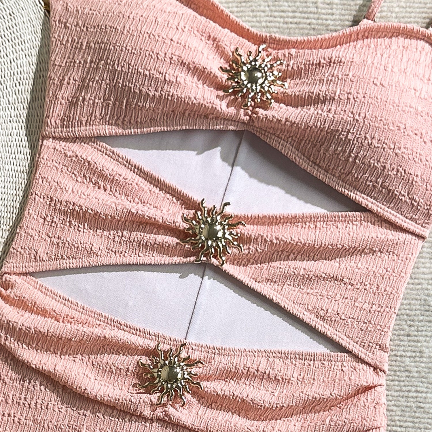 Sexy Solid Color One Piece Metal Accessories One Piece Swimsuit Women Slim Thin Swimsuit