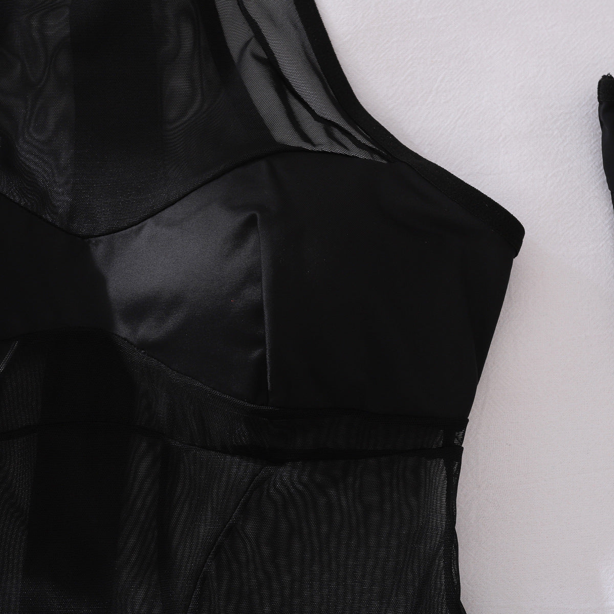 Fashionable Women Clothing Sheer Mesh Jumpsuit Body Shaping Sexy Three Piece Sets Matching Gloves