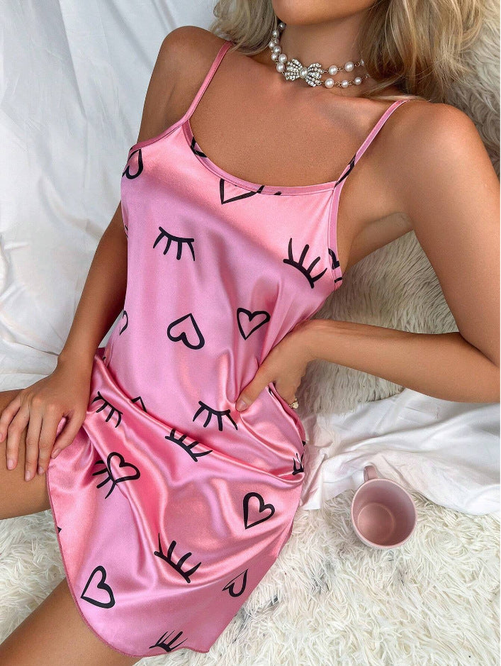 Women Ice Silk Strap Night Dress