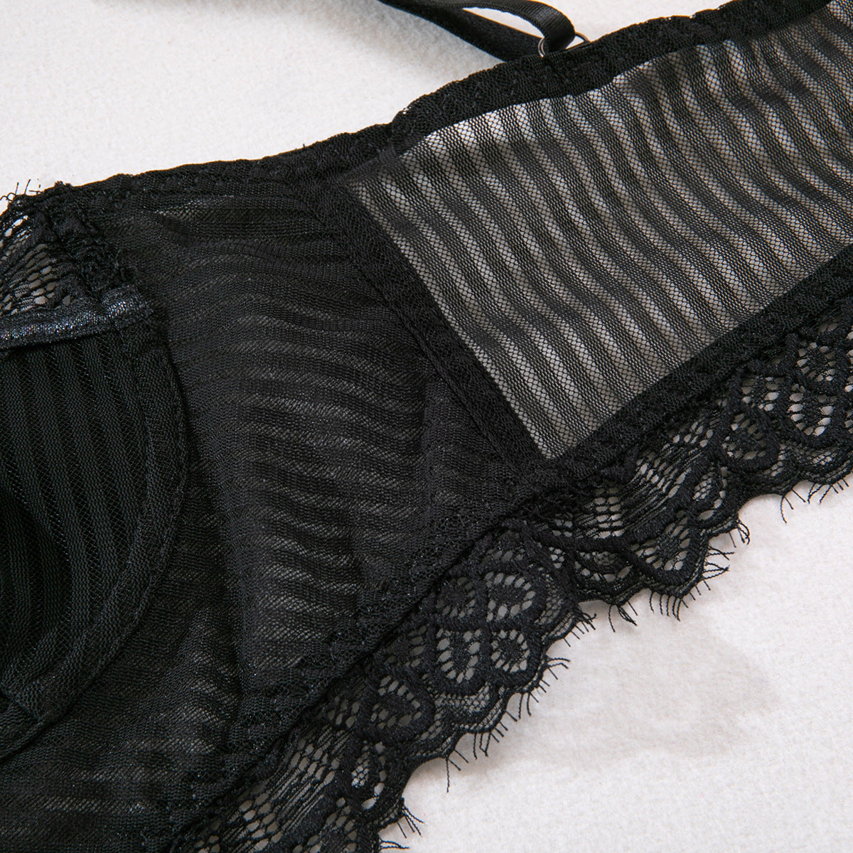 Sexy Deep V Plunge neck Strap French Lace Ribbon Steel Ring Base Bra