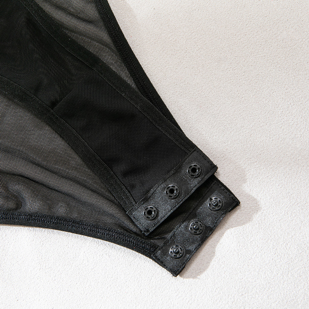 Sexy Underwear Faux Leather Stitching Mesh Short Dress Split Open Leg Long Skirt Two Piece Sets
