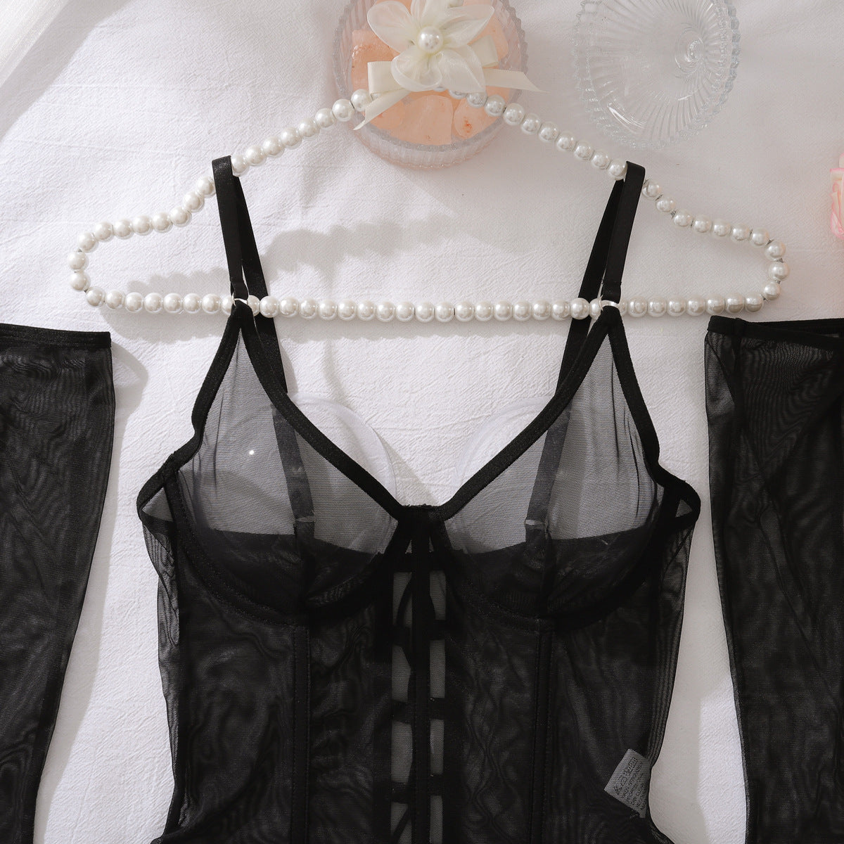 Sheer Mesh Lace-Up Body Shaping Set