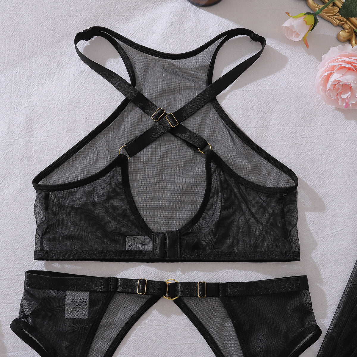 Sheer Mesh Halter Sexy Underwear Slim Shaping Split Set with Leggings