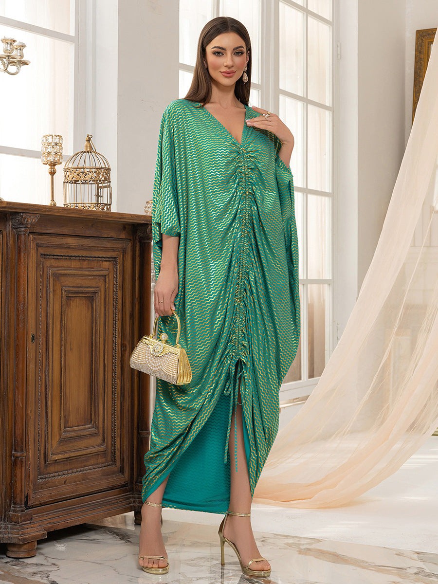 Rayon Drawstring Beach Outerwar Maxi Dress Women Loose Beach Cover Up