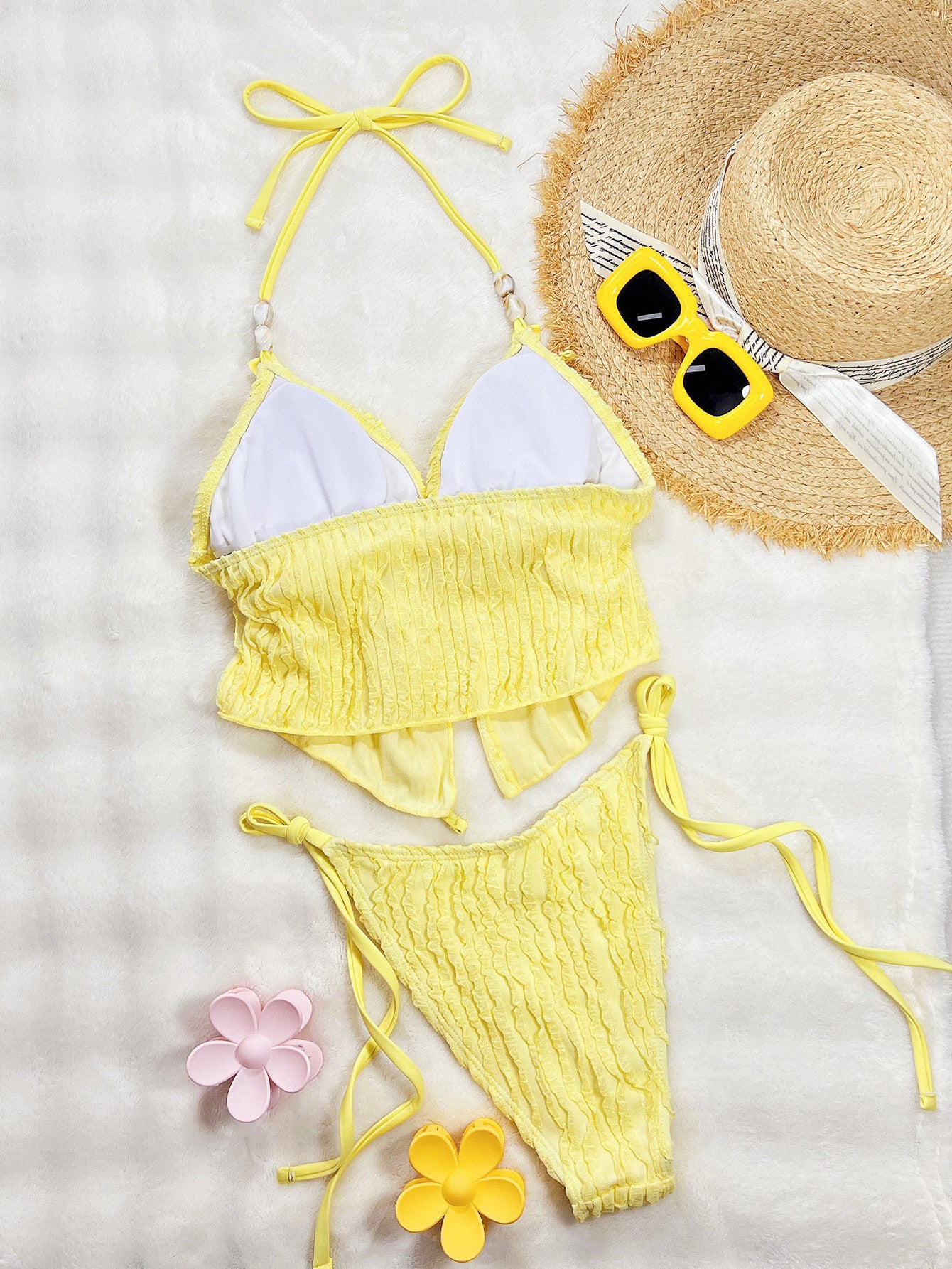 Sexy Split Swimsuit Yellow Series Western with Bikini Spring Seaside Vacation
