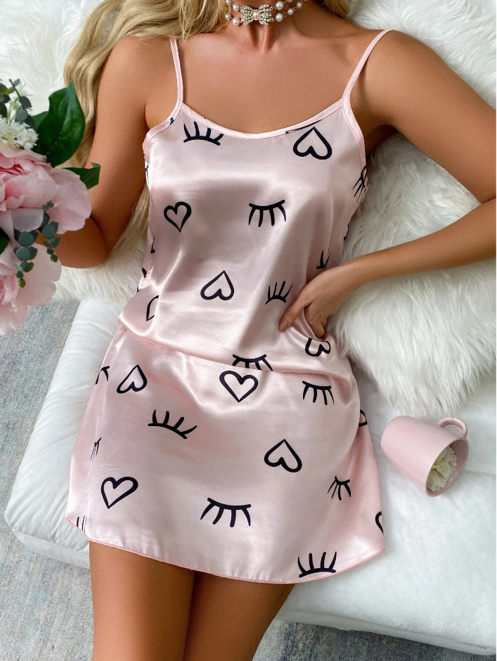 Women Ice Silk Strap Night Dress