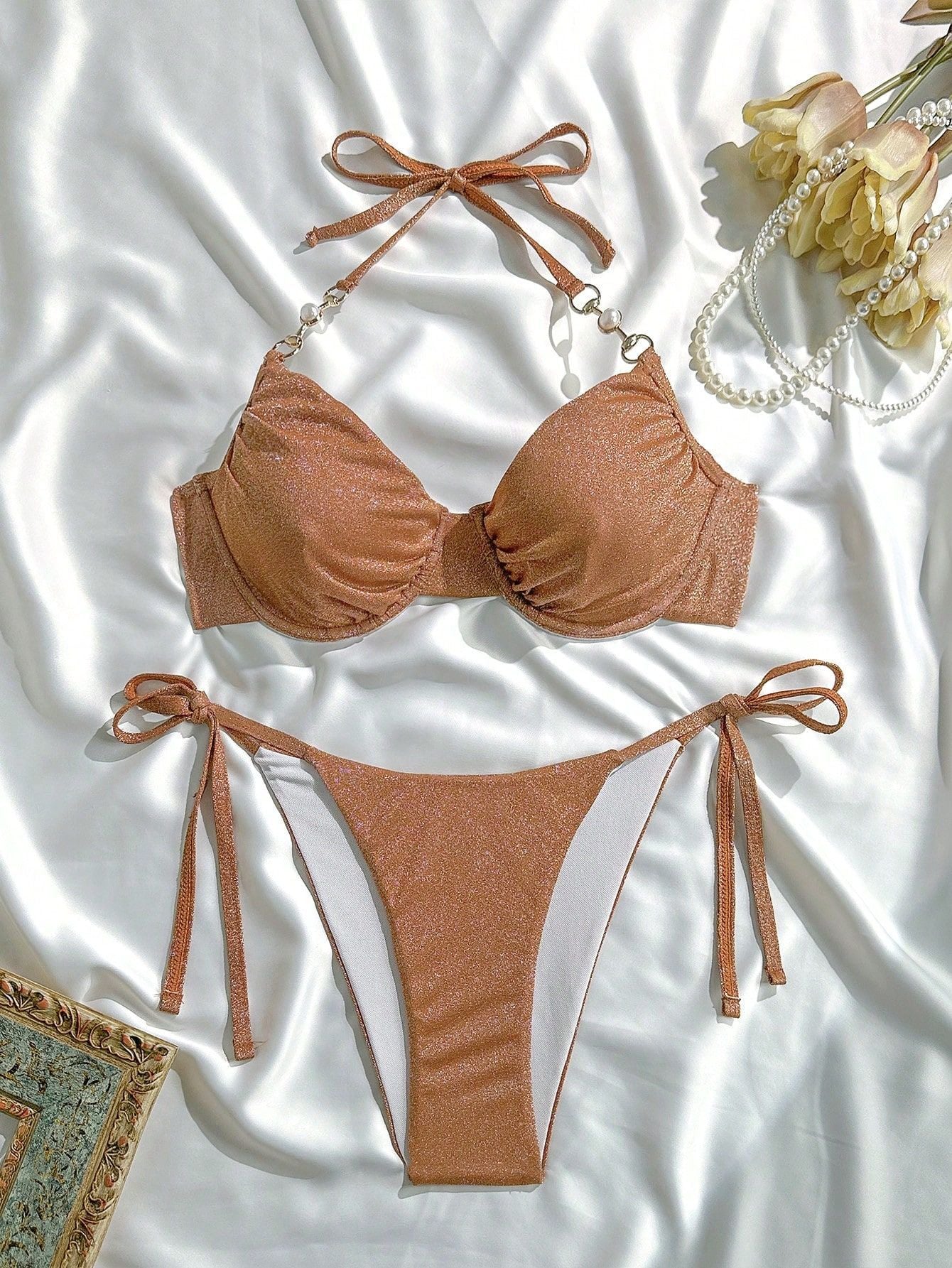 Sexy Split Swimsuit Summer Solid Color Bikini Women Swimsuit