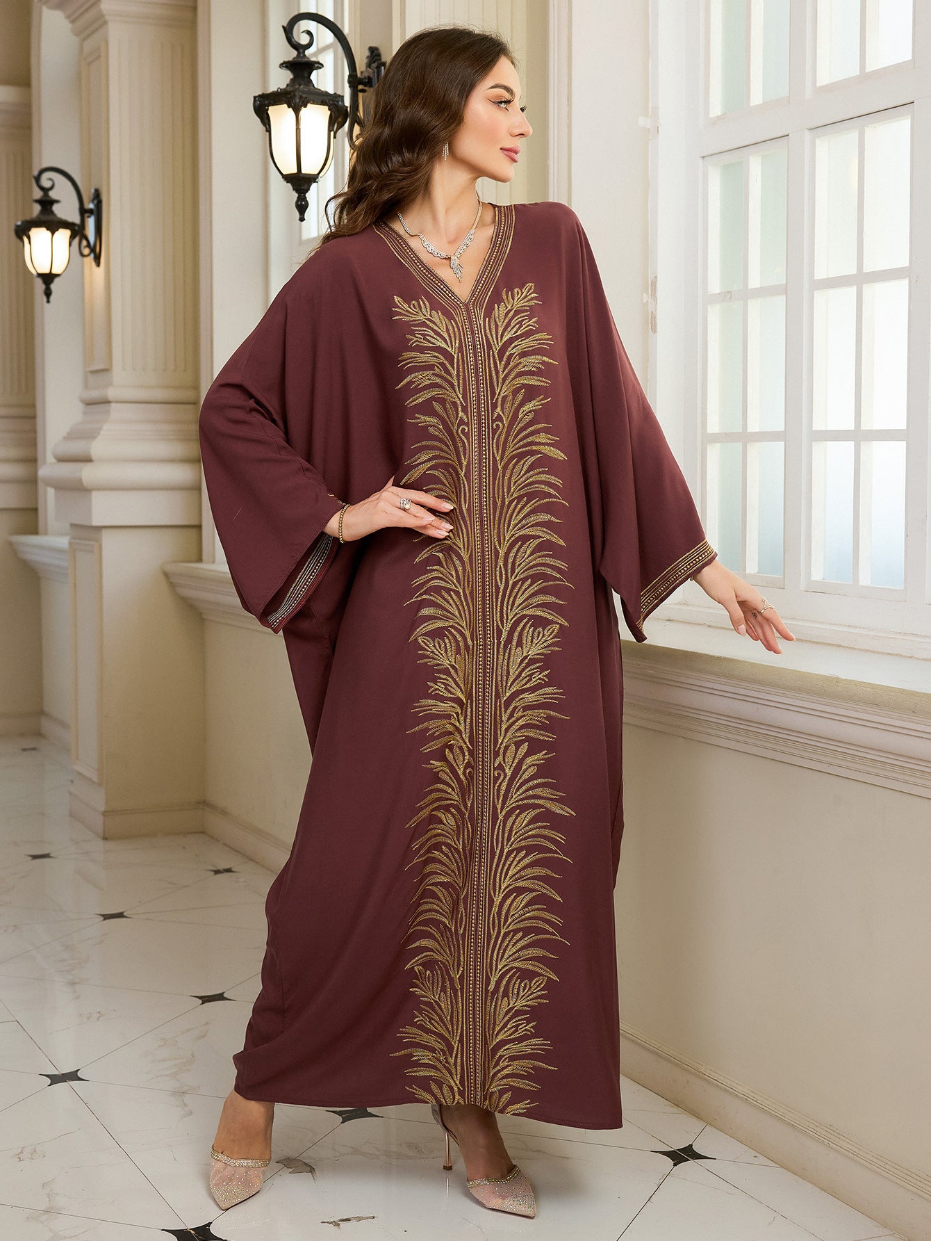 Rayon Embroidered Long Dress Beach Dress Women Sun-Protective Clothing Vacation Loose Beach Cover Up