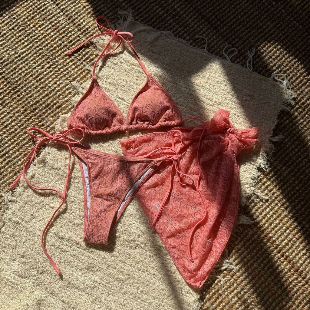 Sexy Lace Composite Fabric Three Piece Mesh Skirt Swimsuit Bikini